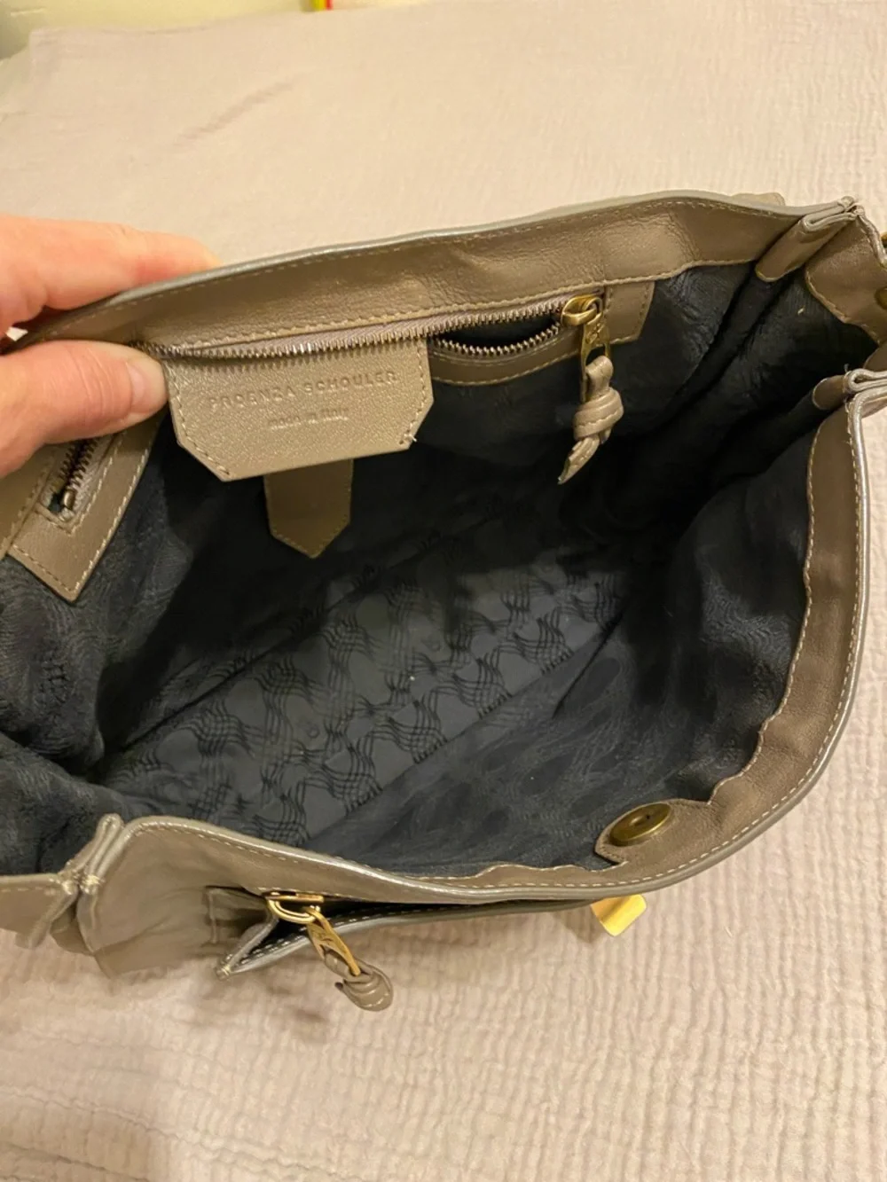 PROENZA SCHOULDER Leather Satchel Handbag in Olive Taupe with Gold Hardware